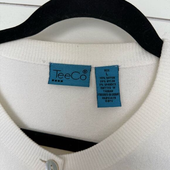 Vintage TeeCo Women’s Large White Argyle Print Cardigan Sweater Grandmacore - Picture 2 of 4